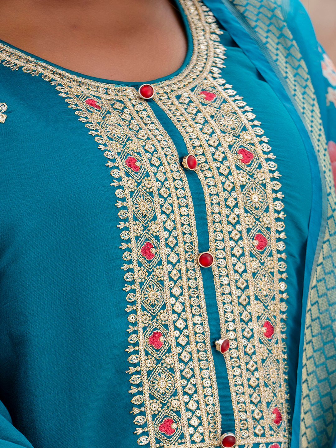 Women’s Viscose Roman Silk Embroidery Straight Kurta Pant with Dupatta Set - FitVibe Fashion