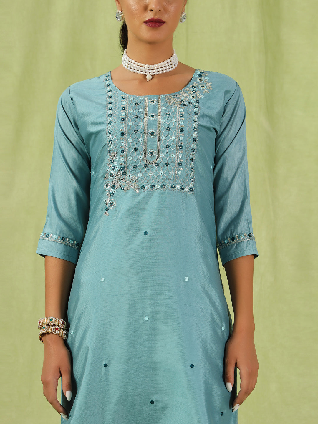 Chitraa Women Kurta and Trousers Pant Set Silk Blend - FitVibe Fashion