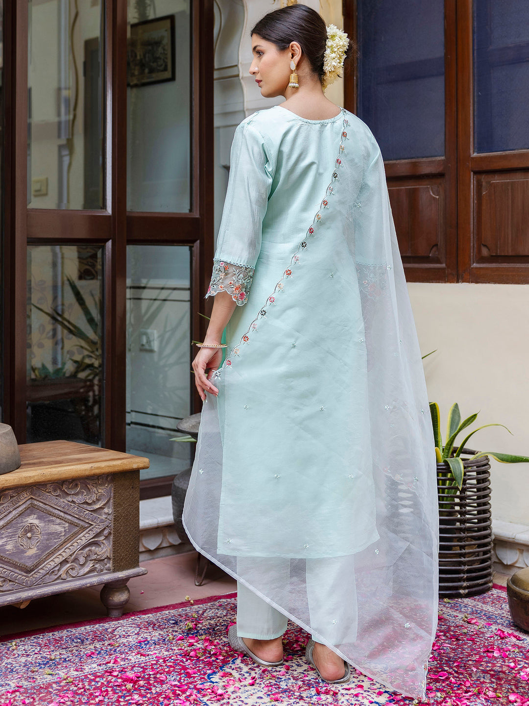 Women Kurta and Pant Sets Viscose Roman Silk Fabric - FitVibe Fashion