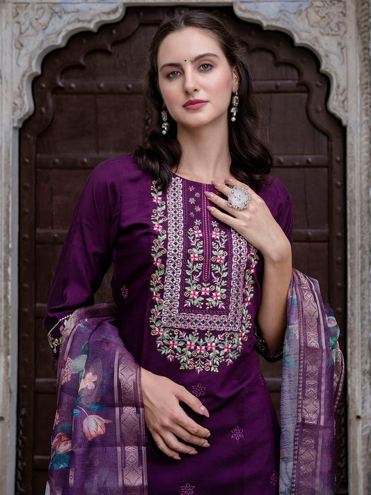 Women Silk Blend Kurta Pant Dupatta Set - FitVibe Fashion