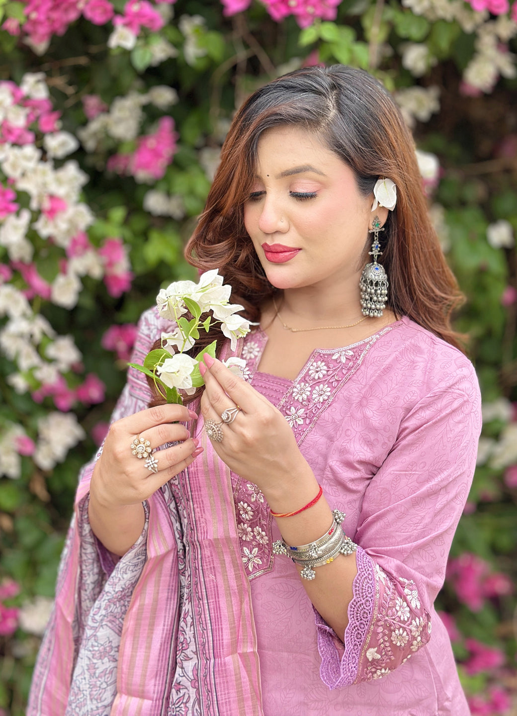 Lavanya Women's Embroidered Silk Blend Calf Length Straight Kurta Trouser with Dupatta Set - FitVibe Fashion