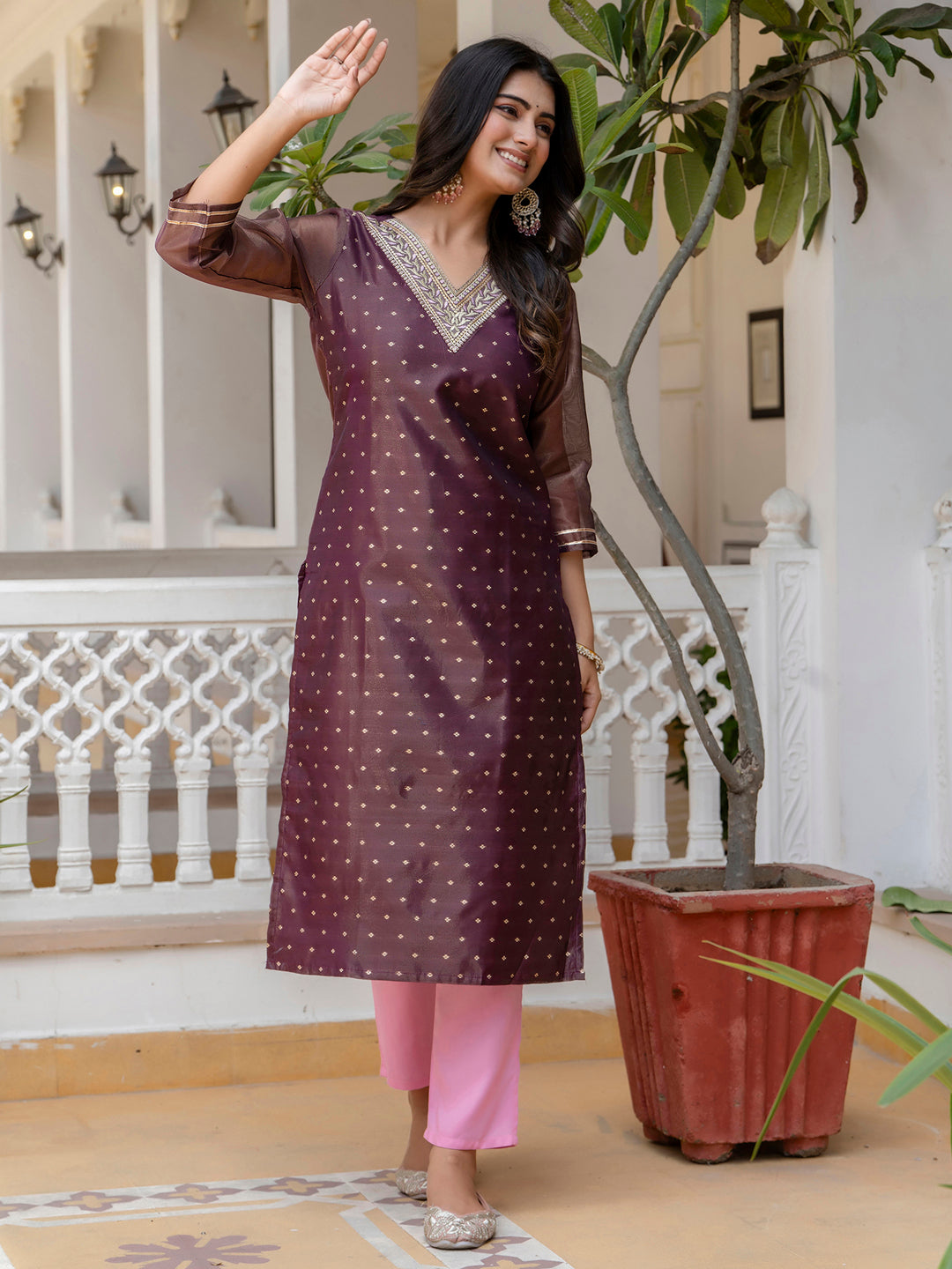 Women Embroidered Silk Blend Straight Kurta - FitVibe Fashion