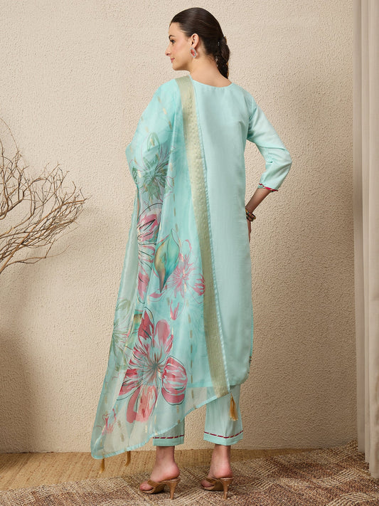 Roshni Sea-green Embroidered Straight Suit Set - FitVibe Fashion