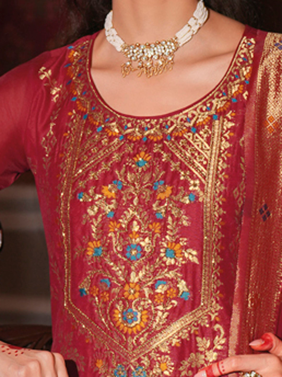 Women Silk Blend Kurta Pant Dupatta Set - FitVibe Fashion