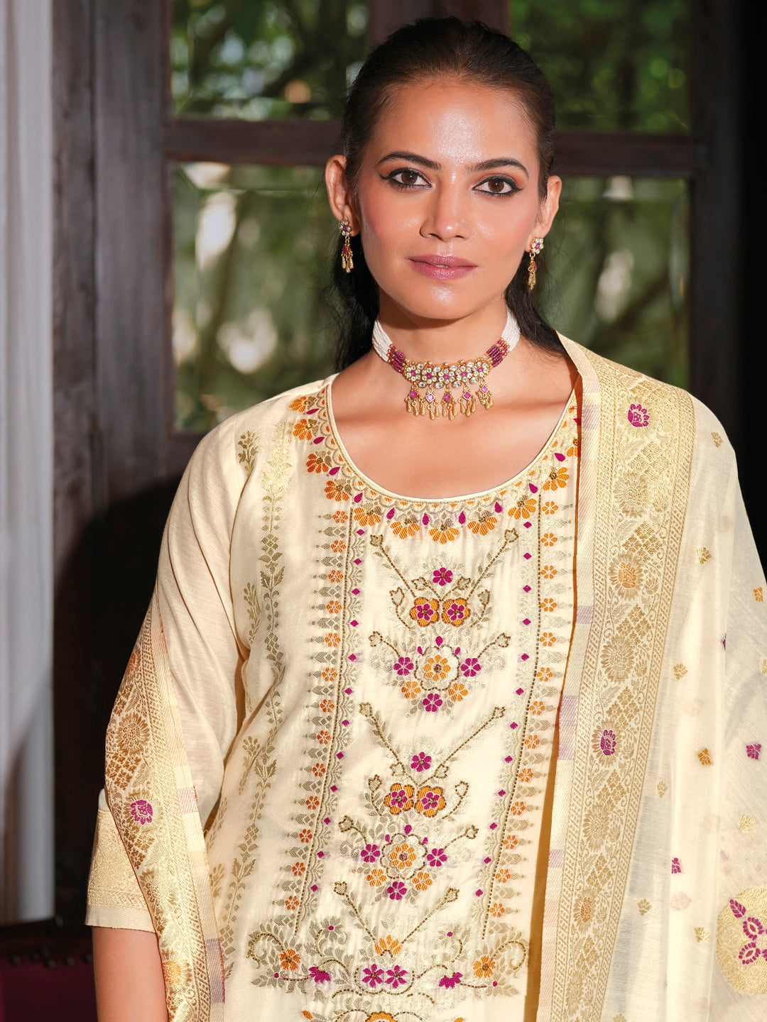 Women Silk Blend Kurta Pant Dupatta Set - FitVibe Fashion