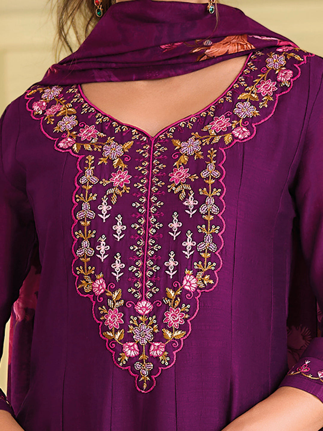 English Garden Purple Embroidered Anarkali Pant Set - FitVibe Fashion
