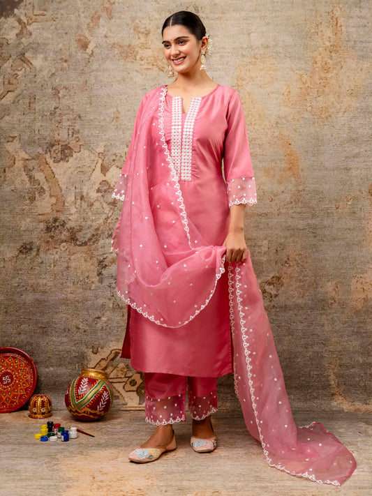 Women Kurta and Pant Sets Silk Blend Fabric - FitVibe Fashion