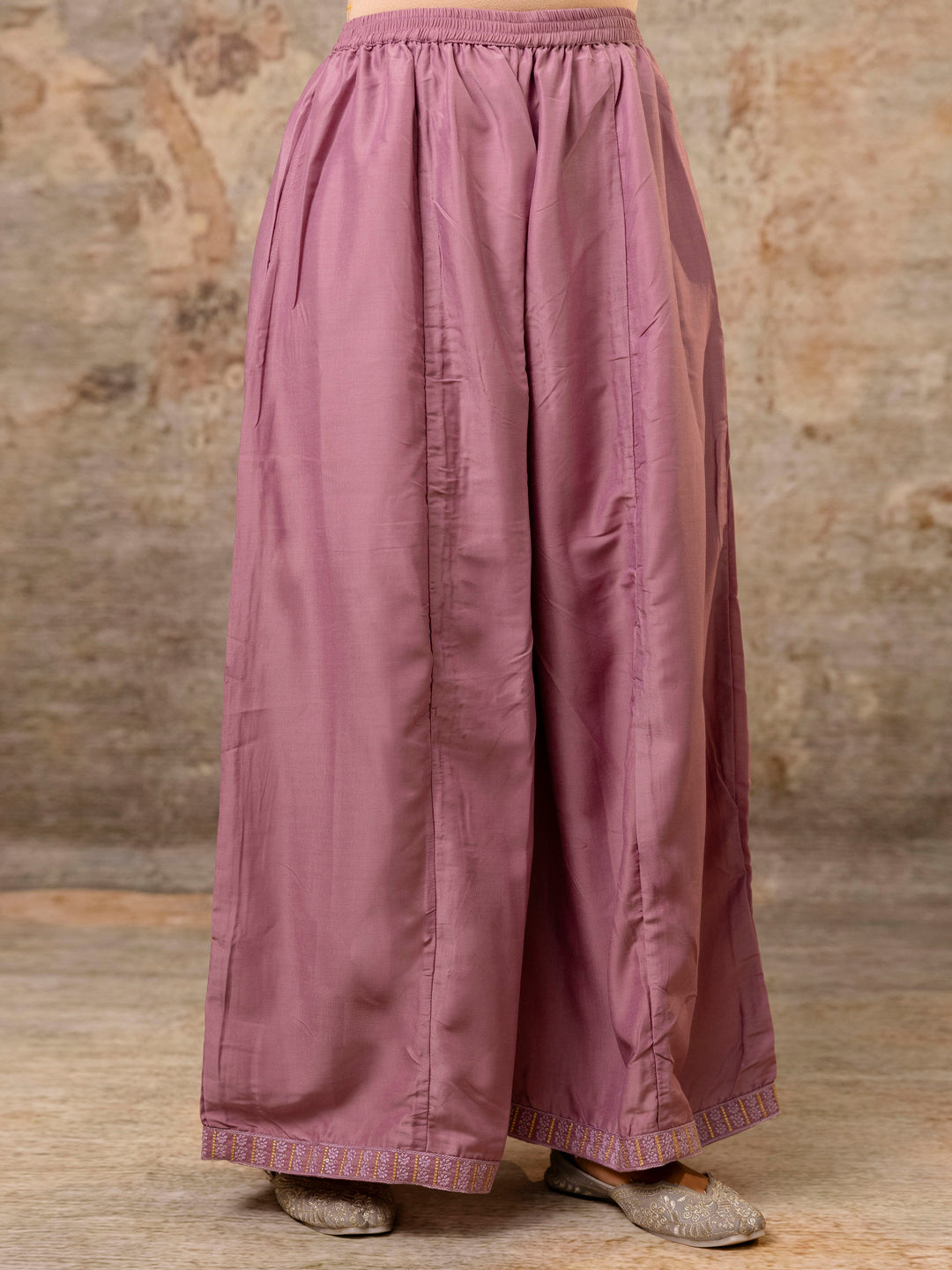 Women's Embroidered Silk Blend Calf Length Flare Kurta with Palazzo & Dupatta Set - FitVibe Fashion