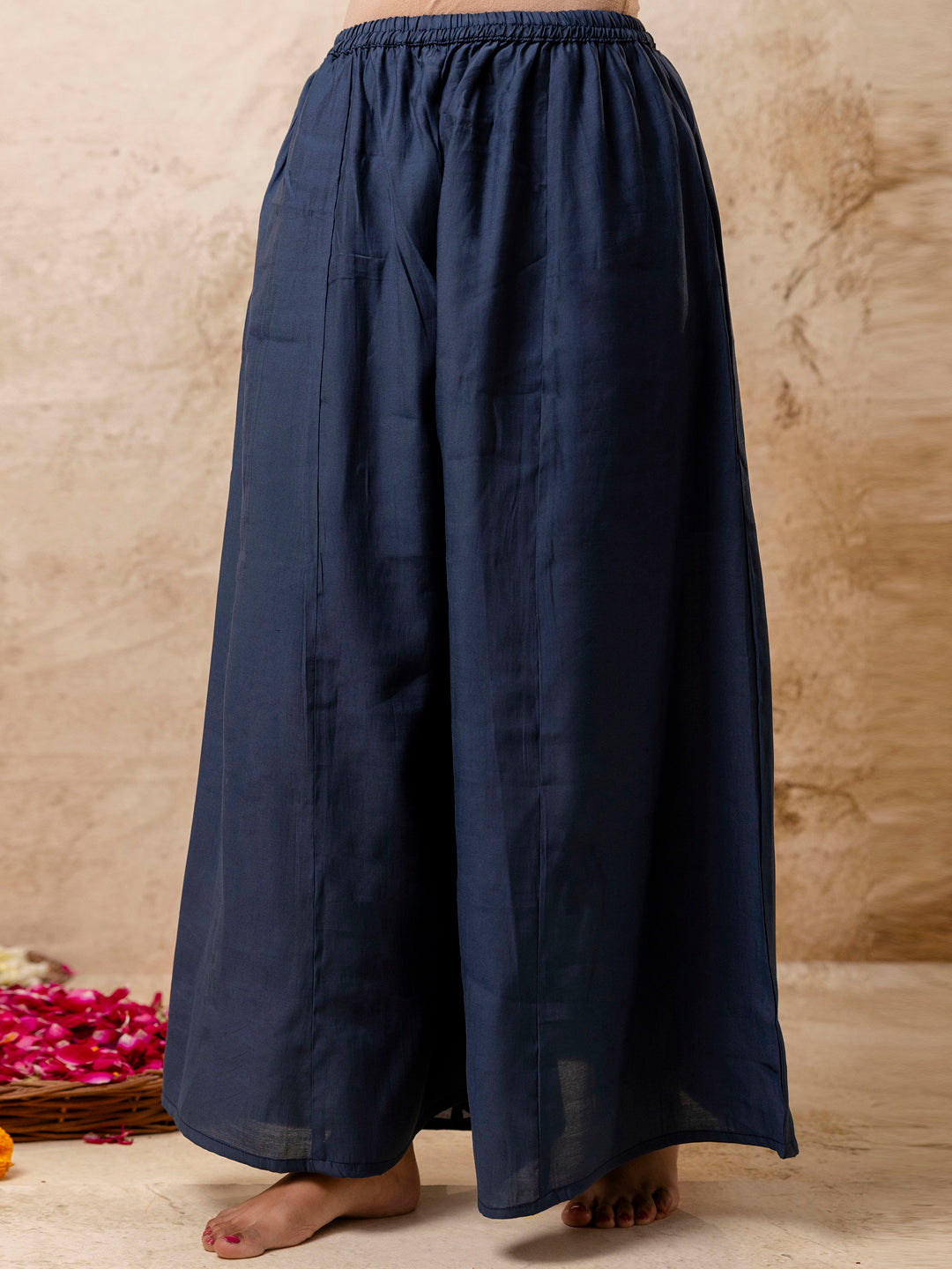 Women's Embroidered Silk Blend Calf Length Flare Kurta with Palazzo & Dupatta Set - FitVibe Fashion