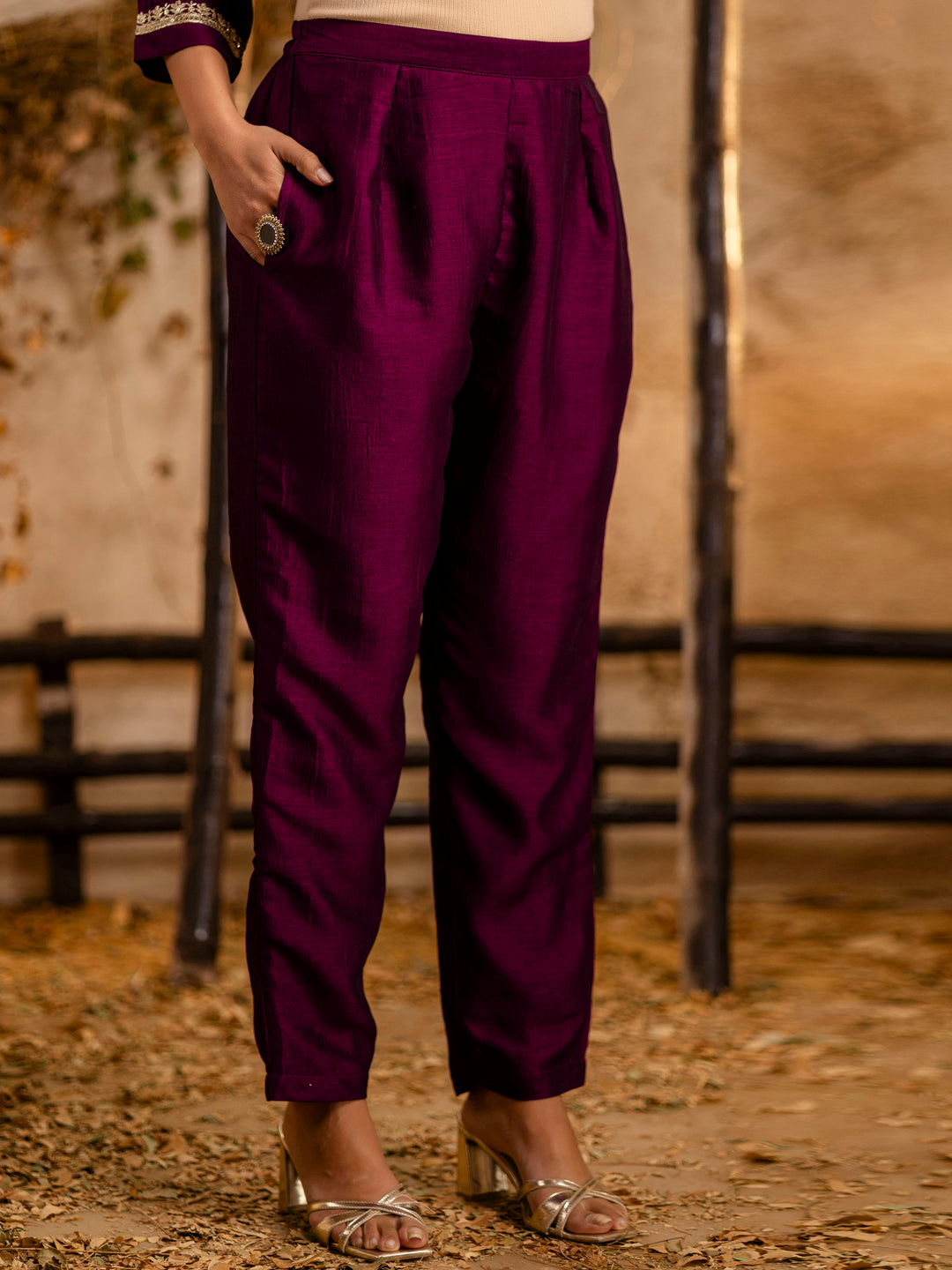 Women's Embroidered Silk Blend Anarkali Kurta Pant With Dupatta Set - FitVibe Fashion