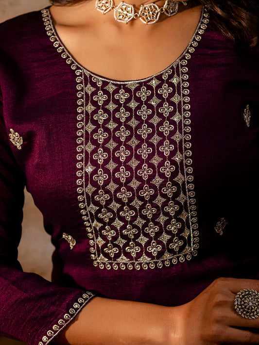 Women's Embroidered Silk Blend Kurta Pant Sets With Dupatta - FitVibe Fashion