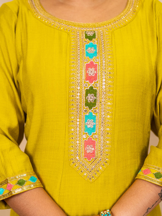 Kavisha Lemon Stylish Anarkali Kurta Set Ready to Wear Soft Silk Fabric with Embroidered Dupatta Tailored Fit - FitVibe Fashion