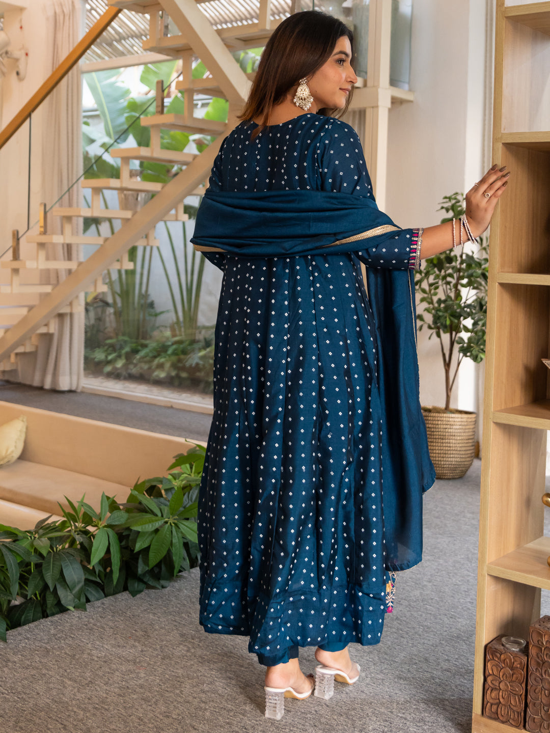 Vinita Silk Blend Anarkali Kurta Set Elegant Readymade Embroidered Fancy Neck Three Quarter Sleeves With Pant Dupatta Set - FitVibe Fashion