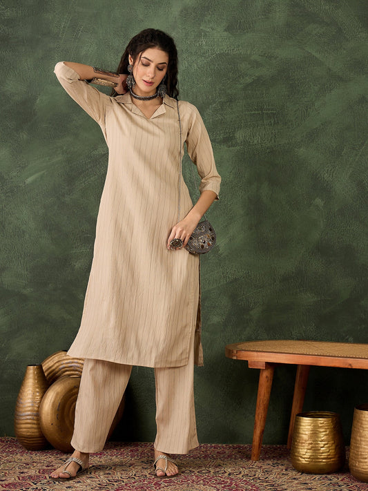 Samara Women's Office, Festive Wear Cream Straight Kurta & Pant, Co-ord Set - FitVibe Fashion
