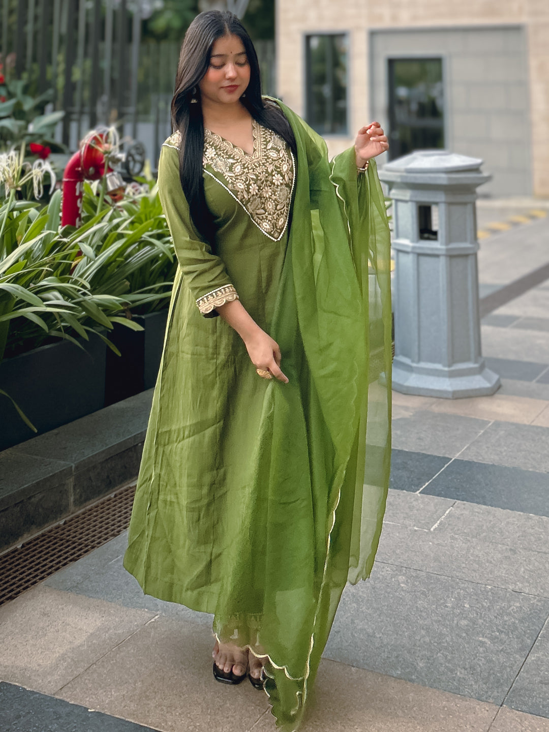 Ruby Petal Mehndi Kalidaar Festive Anarkali Set Suits - FitVibe Fashion