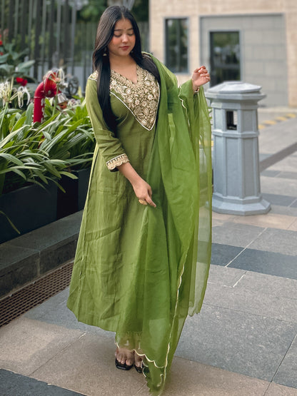 Ruby Petal Mehndi Kalidaar Festive Anarkali Set Suits - FitVibe Fashion