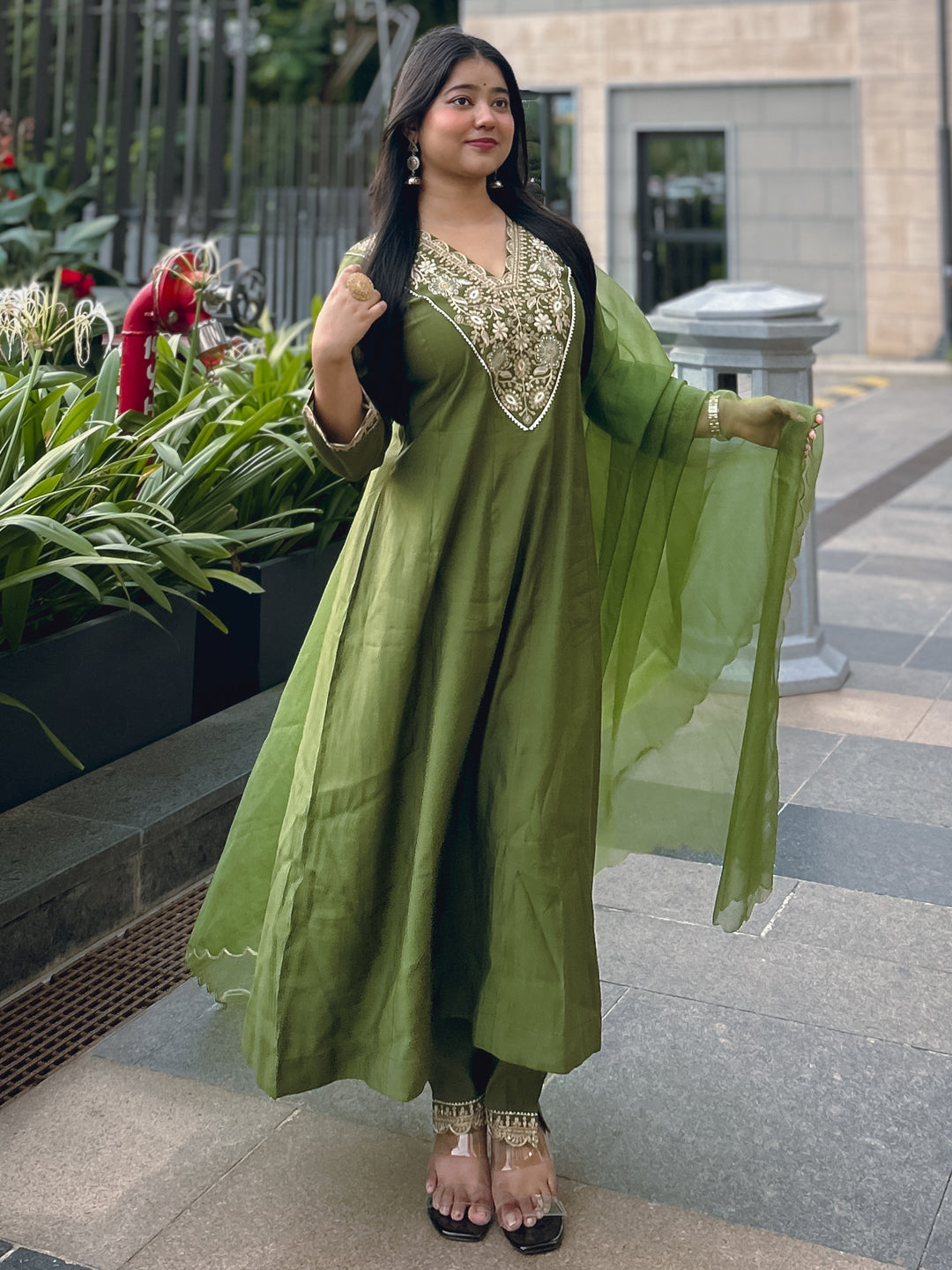 Ruby Petal Mehndi Kalidaar Festive Anarkali Set Suits - FitVibe Fashion