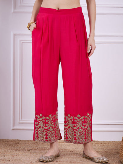 Heer Pink Floral Embroidered Thread Work Kurta with Palazzo & Dupatta Suits - FitVibe Fashion