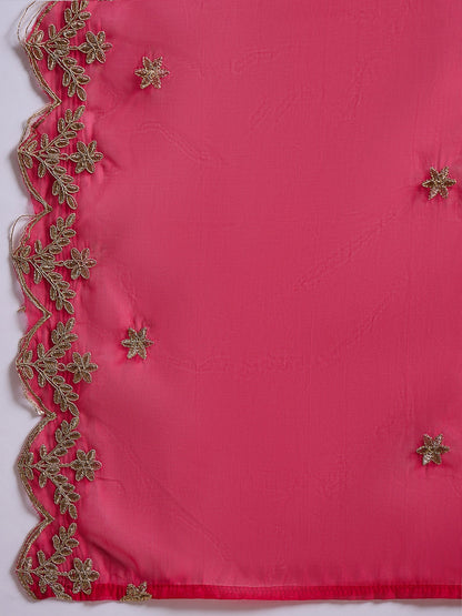 Heer Pink Floral Embroidered Thread Work Kurta with Palazzo & Dupatta Suits - FitVibe Fashion