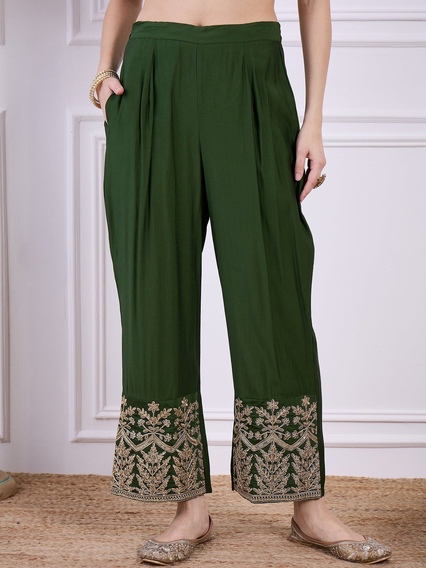Heer Green Floral Embroidered Thread Work Kurta with Palazzo & Dupatta Suits - FitVibe Fashion