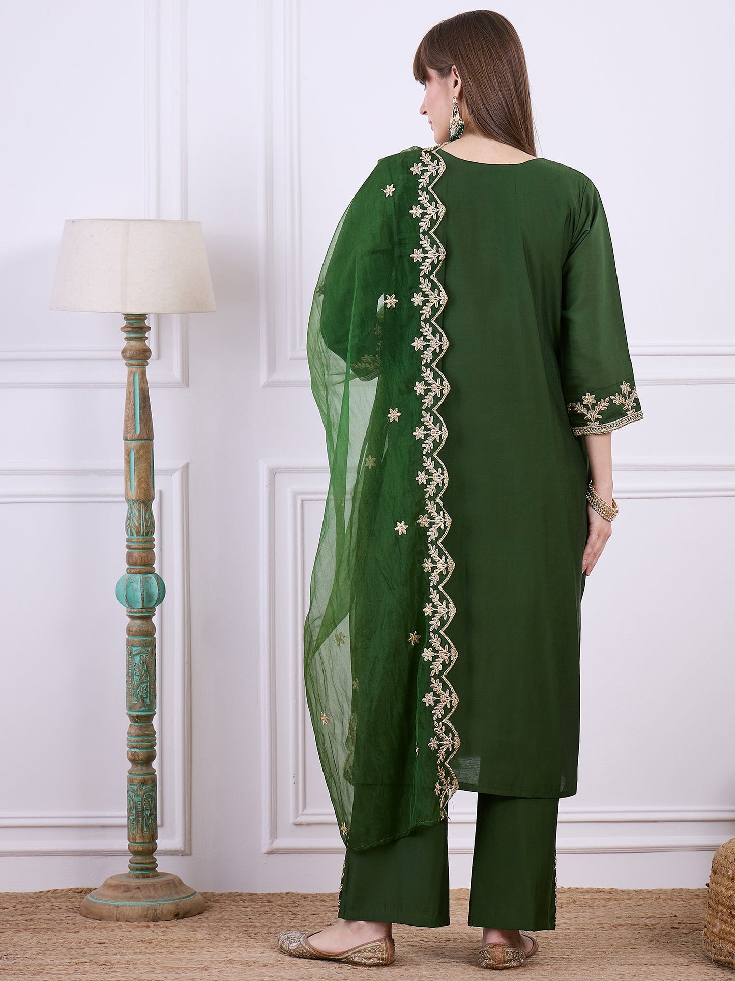 Heer Green Floral Embroidered Thread Work Kurta with Palazzo & Dupatta Suits - FitVibe Fashion