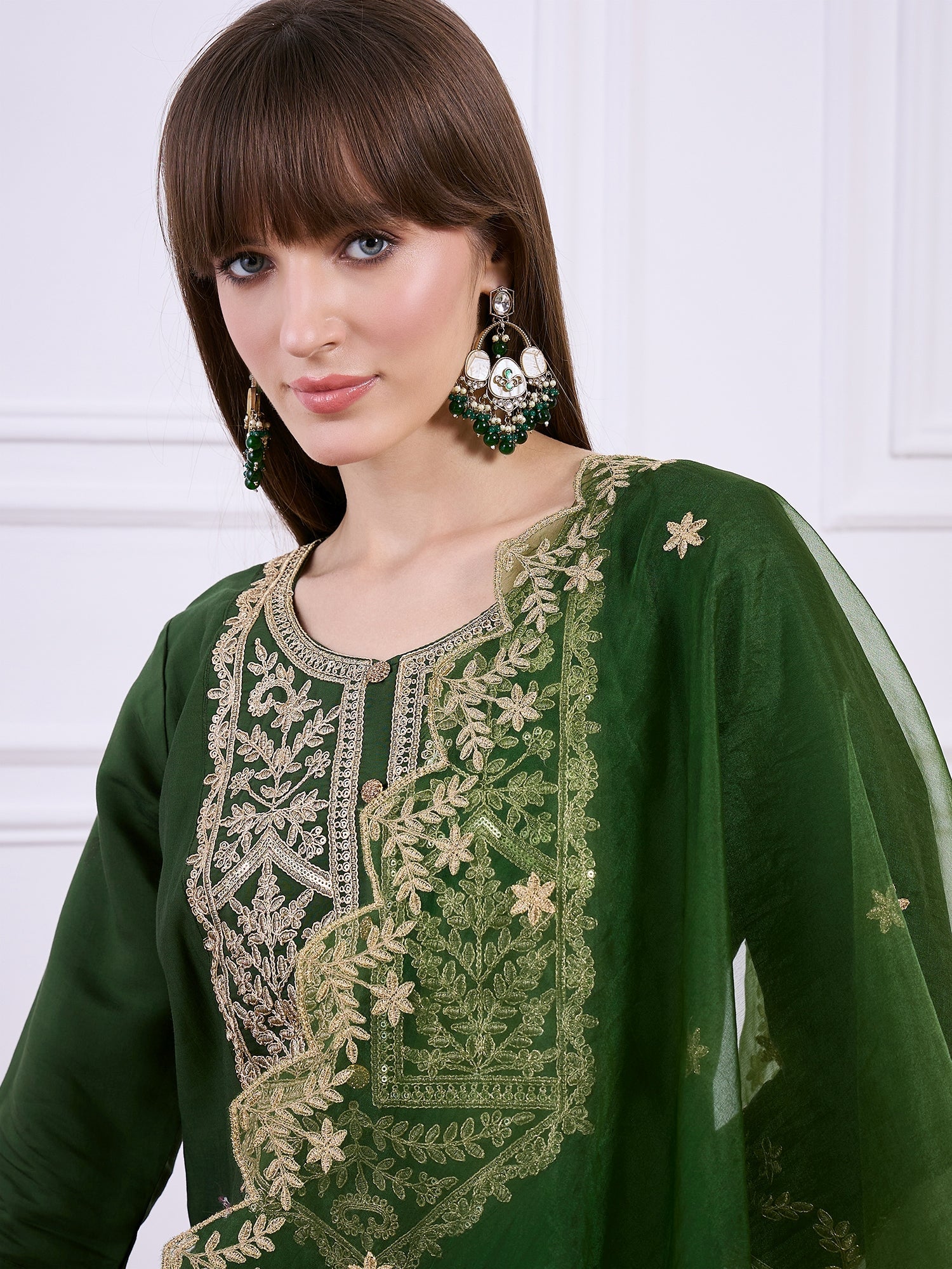 Heer Green Floral Embroidered Thread Work Kurta with Palazzo & Dupatta Suits - FitVibe Fashion