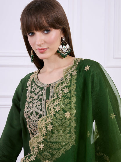 Heer Green Floral Embroidered Thread Work Kurta with Palazzo & Dupatta Suits - FitVibe Fashion