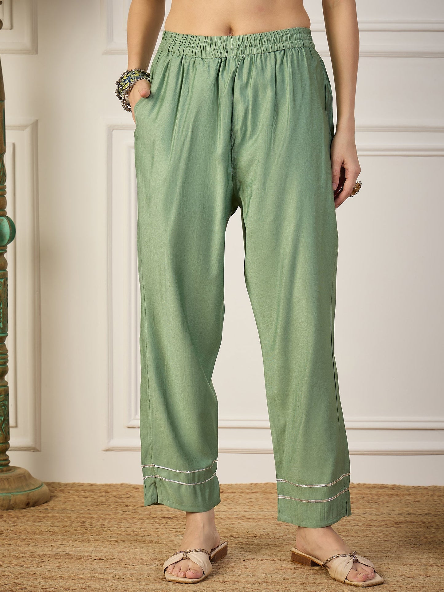 Trendy Pista Women Kurta and Pant Sets Viscose Rayon Fabric - FitVibe Fashion