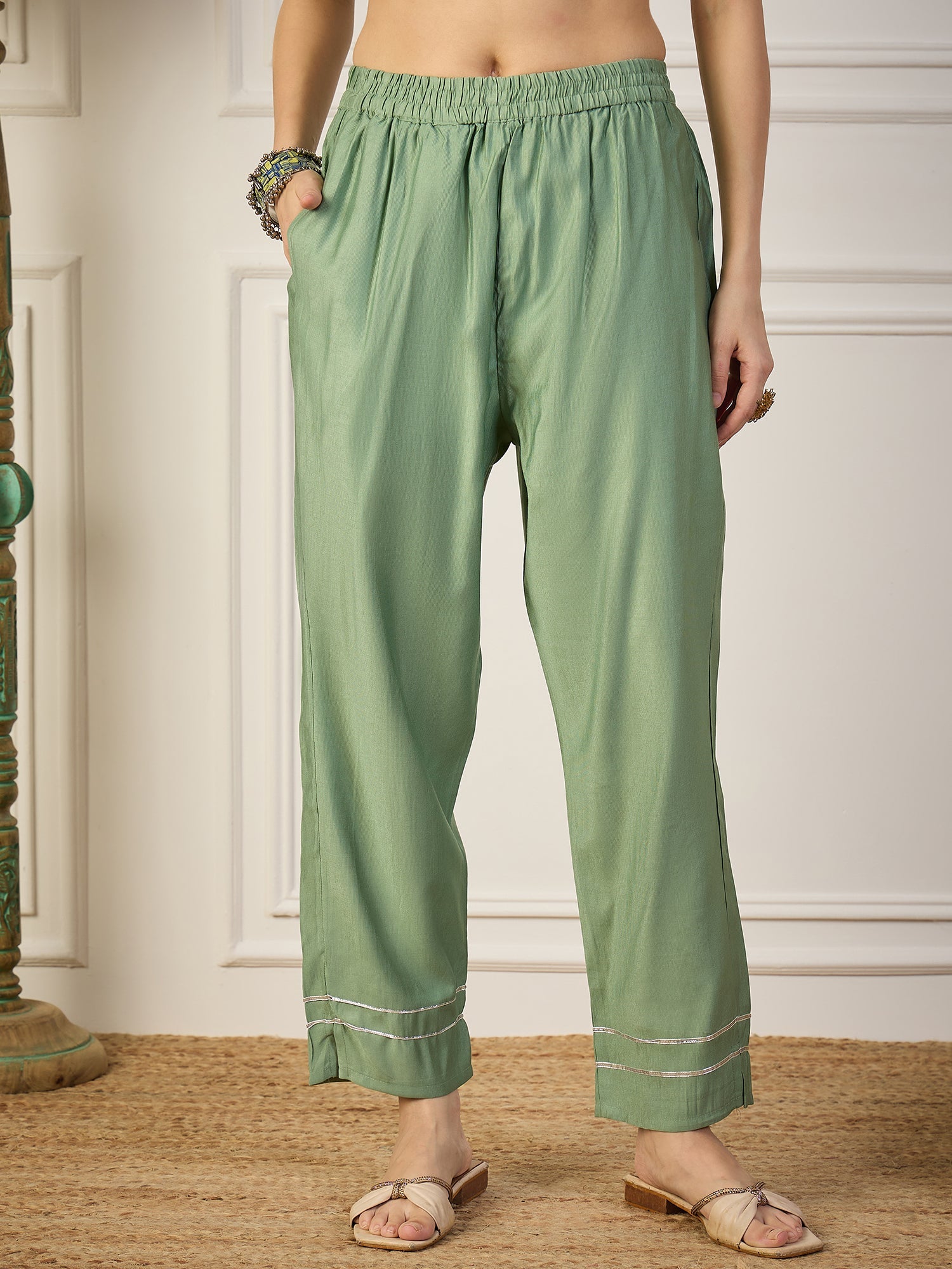 Trendy Pista Women Kurta and Pant Sets Viscose Rayon Fabric - FitVibe Fashion