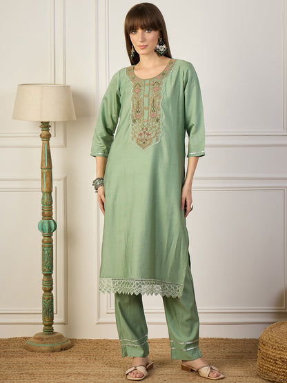 Trendy Pista Women Kurta and Pant Sets Viscose Rayon Fabric - FitVibe Fashion