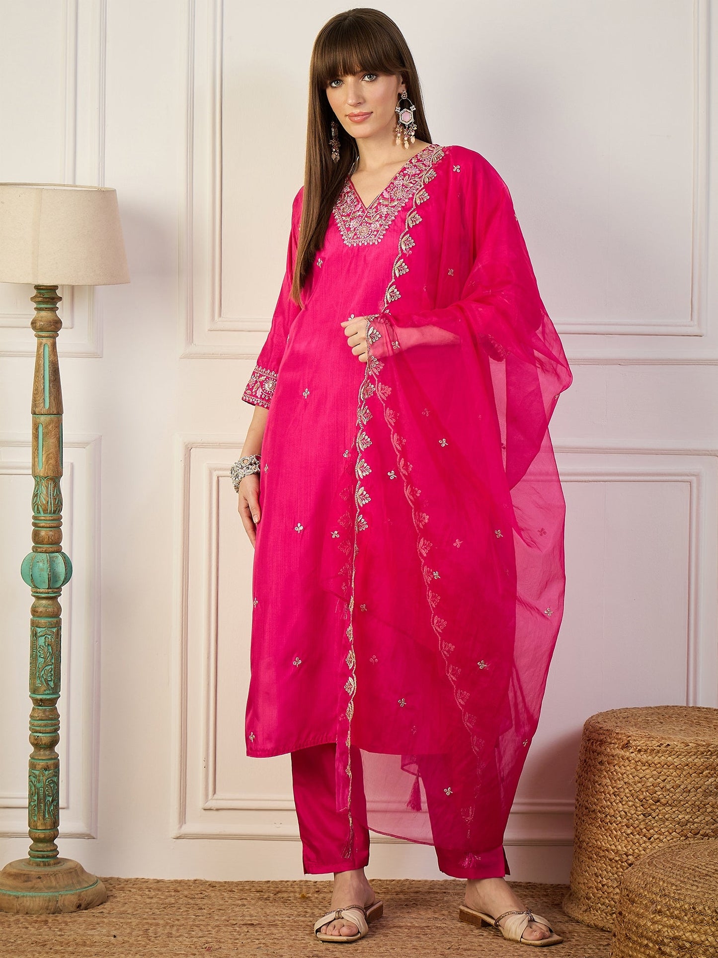 Tulsi Pink Women Kurta Sets With Dupatta Straight Suits - FitVibe Fashion