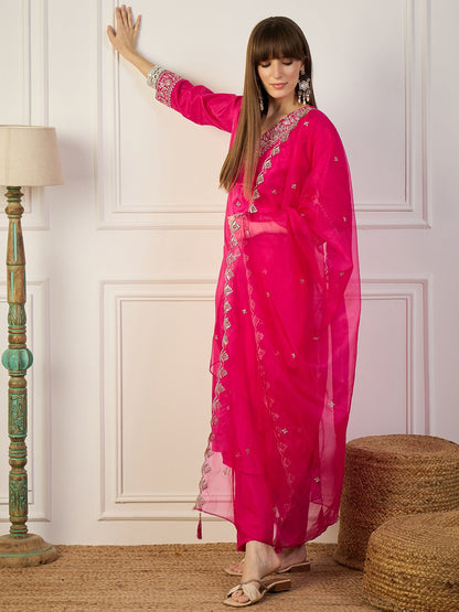 Tulsi Pink Women Kurta Sets With Dupatta Straight Suits - FitVibe Fashion