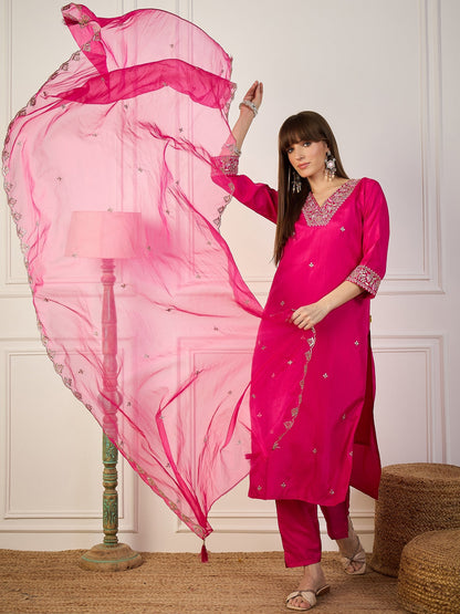 Tulsi Pink Women Kurta Sets With Dupatta Straight Suits - FitVibe Fashion