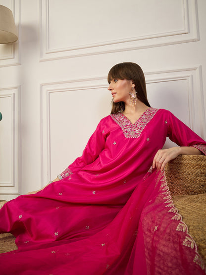 Tulsi Pink Women Kurta Sets With Dupatta Straight Suits - FitVibe Fashion