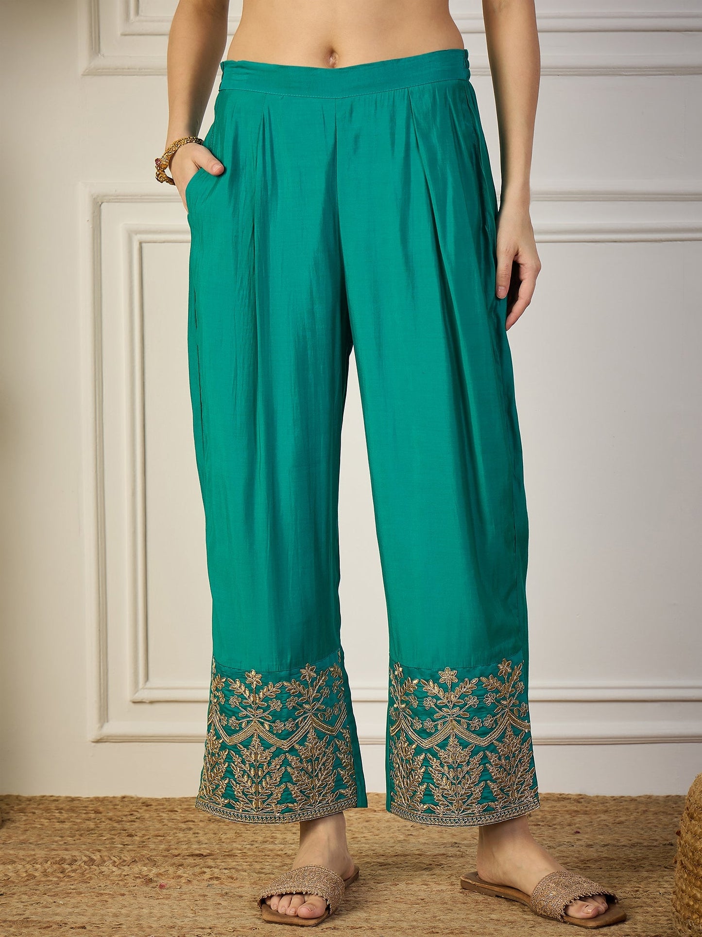 Heer Blue Floral Embroidered Thread Work Kurta with Palazzo & Dupatta Suits - FitVibe Fashion