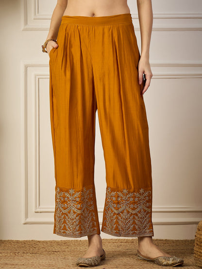 Heer Mustard Floral Embroidered Thread Work Kurta with Palazzo & Dupatta Suits - FitVibe Fashion