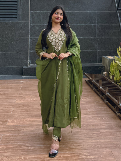 Ruby Petal Mehndi Kalidaar Festive Anarkali Set Suits - FitVibe Fashion