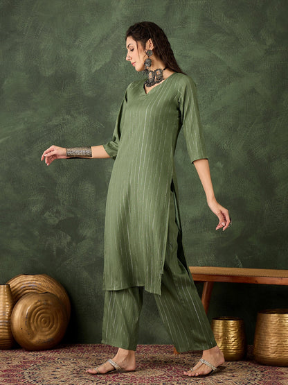 Samara Women's Office, Festive Wear Mehndi Straight Kurta & Pant, Co-ord Set - FitVibe Fashion