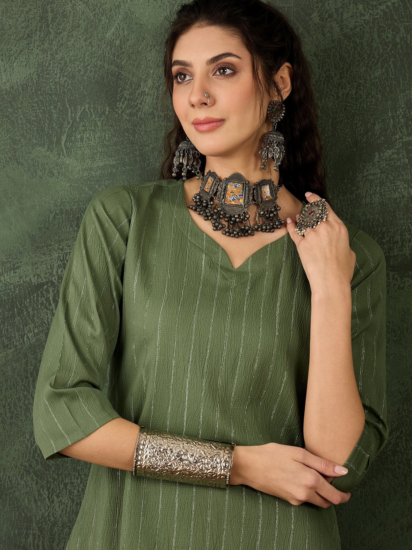 Samara Women's Office, Festive Wear Mehndi Straight Kurta & Pant, Co-ord Set - FitVibe Fashion