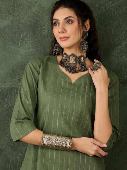 Samara Women's Office, Festive Wear Mehndi Straight Kurta & Pant, Co-ord Set - FitVibe Fashion