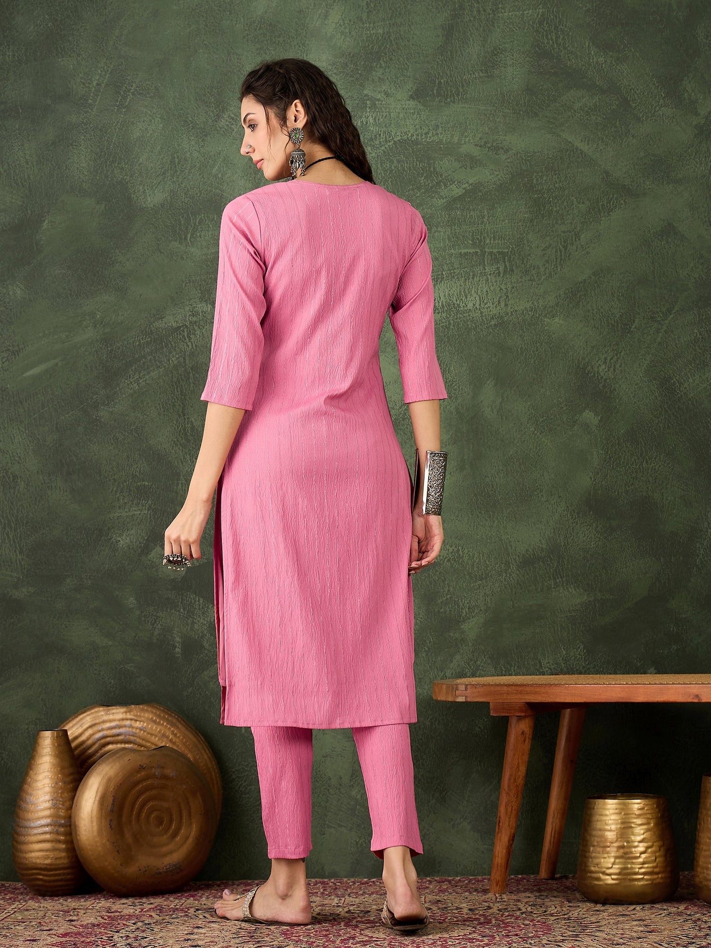 Samara Women's Office, Festive Wear Pink Straight Kurta & Pant, Co-ord Set - FitVibe Fashion