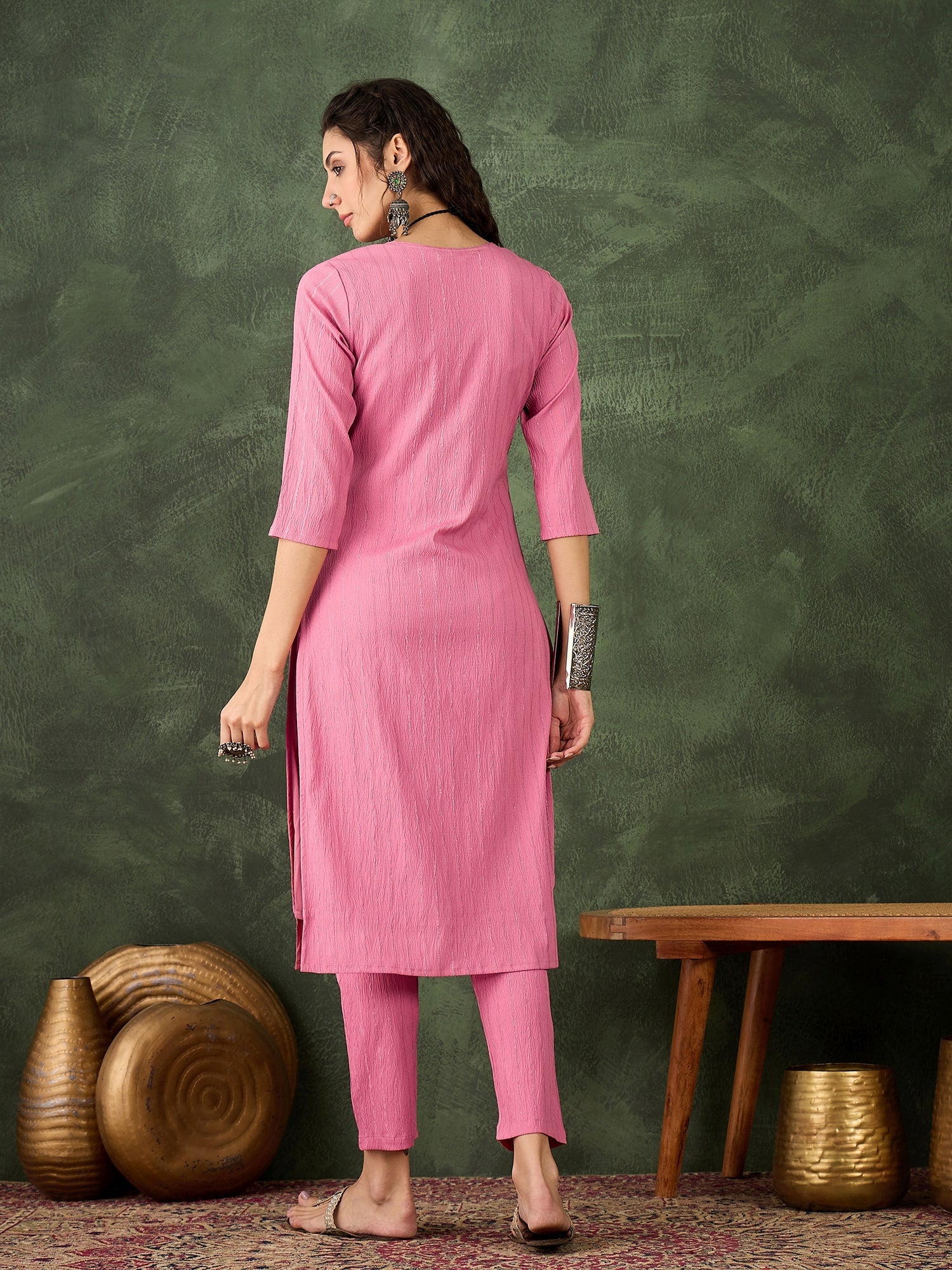 Samara Women's Office, Festive Wear Pink Straight Kurta & Pant, Co-ord Set - FitVibe Fashion