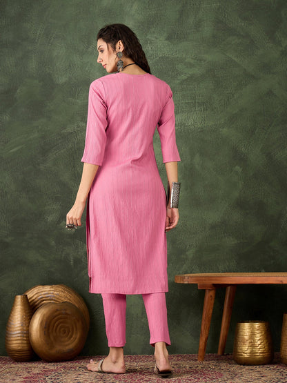 Samara Women's Office, Festive Wear Pink Straight Kurta & Pant, Co-ord Set - FitVibe Fashion