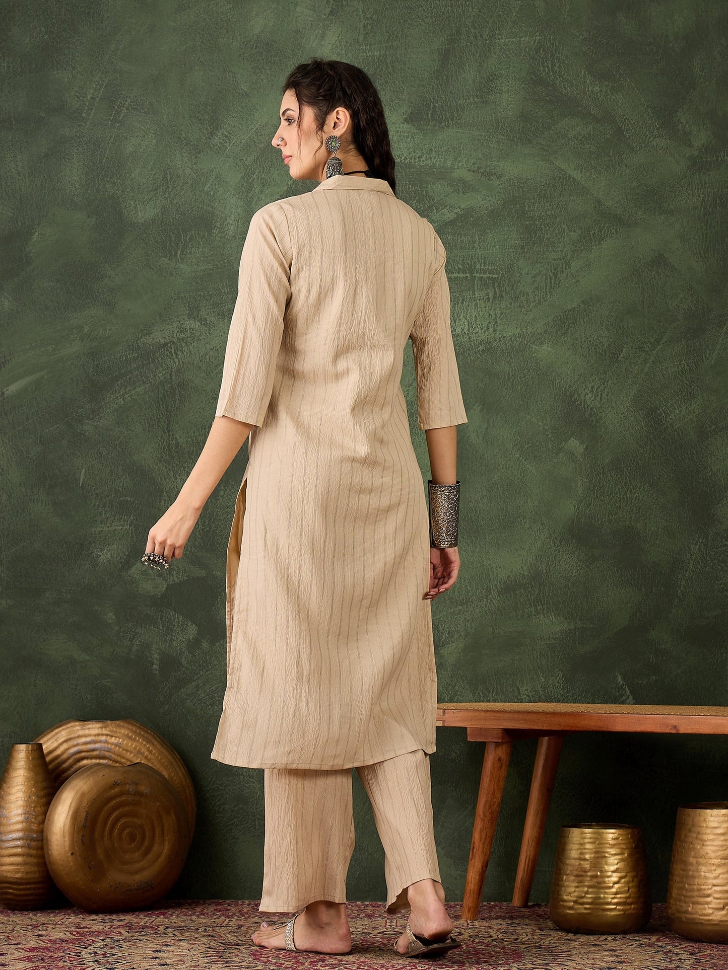 Samara Women's Office, Festive Wear Cream Straight Kurta & Pant, Co-ord Set - FitVibe Fashion