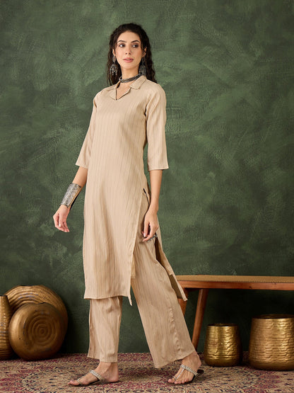 Samara Women's Office, Festive Wear Cream Straight Kurta & Pant, Co-ord Set - FitVibe Fashion