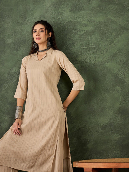 Samara Women's Office, Festive Wear Cream Straight Kurta & Pant, Co-ord Set - FitVibe Fashion