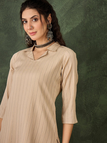 Samara Women's Office, Festive Wear Cream Straight Kurta & Pant, Co-ord Set - FitVibe Fashion