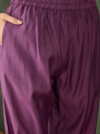 Roop Lavender Solid Silk Blend Straight Suit With Dupatta - FitVibe Fashion