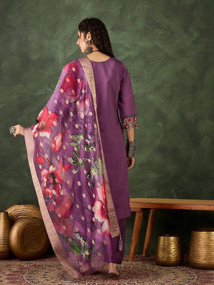 Roop Lavender Solid Silk Blend Straight Suit With Dupatta - FitVibe Fashion