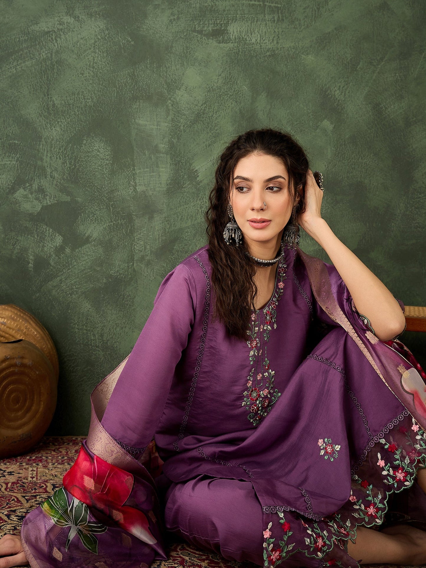 Roop Lavender Solid Silk Blend Straight Suit With Dupatta - FitVibe Fashion